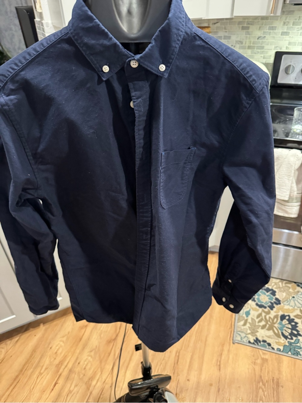 Men's Navy Button-Down Dress Shirt - Classic Long Sleeve